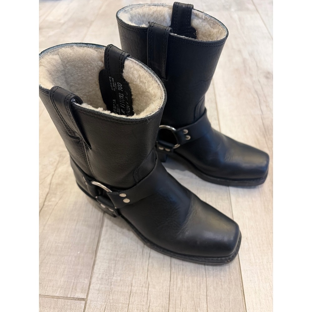 Frye Harness 12R Black Leather Shearling Lined Moto Boots 77453BLK Womens 6 M